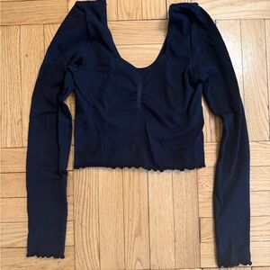 Spiritual Gangster Black Ribbed Long Sleeve Crop Top